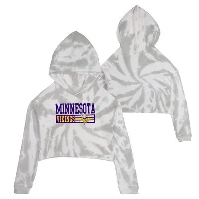 NFL Minnesota Vikings Girls' Gray Tie-Dye Crop Hooded Sweatshirt - S