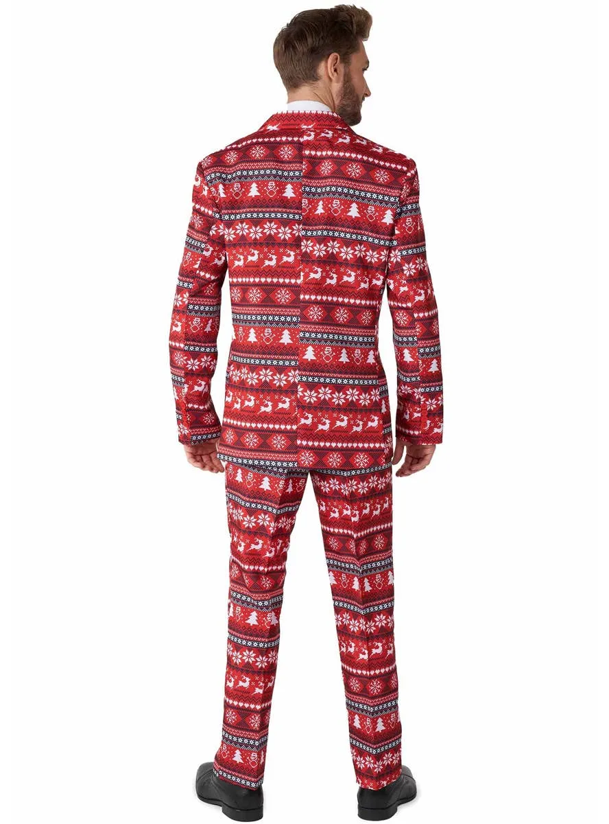 Nordic Red Pixel Christmas Print Mens Suitmeister Suit