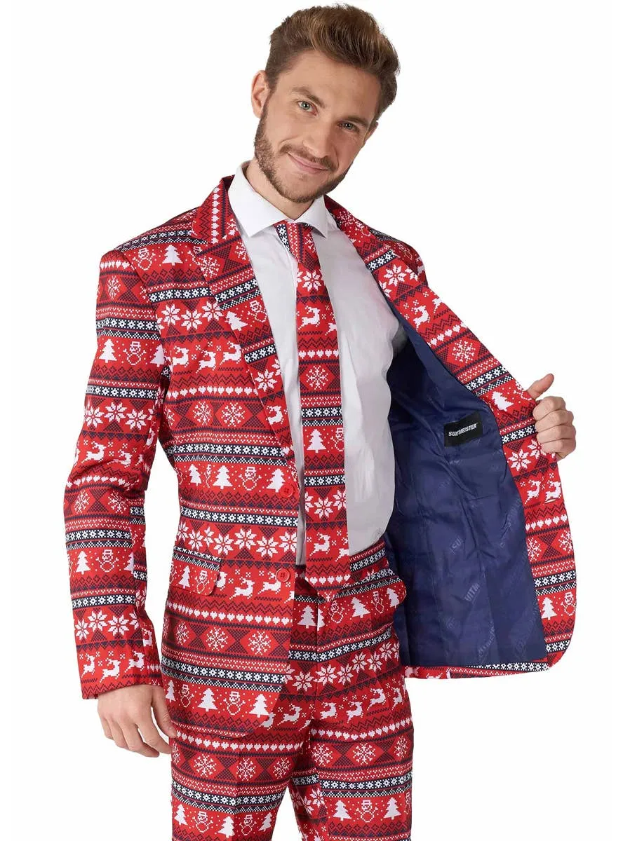 Nordic Red Pixel Christmas Print Mens Suitmeister Suit