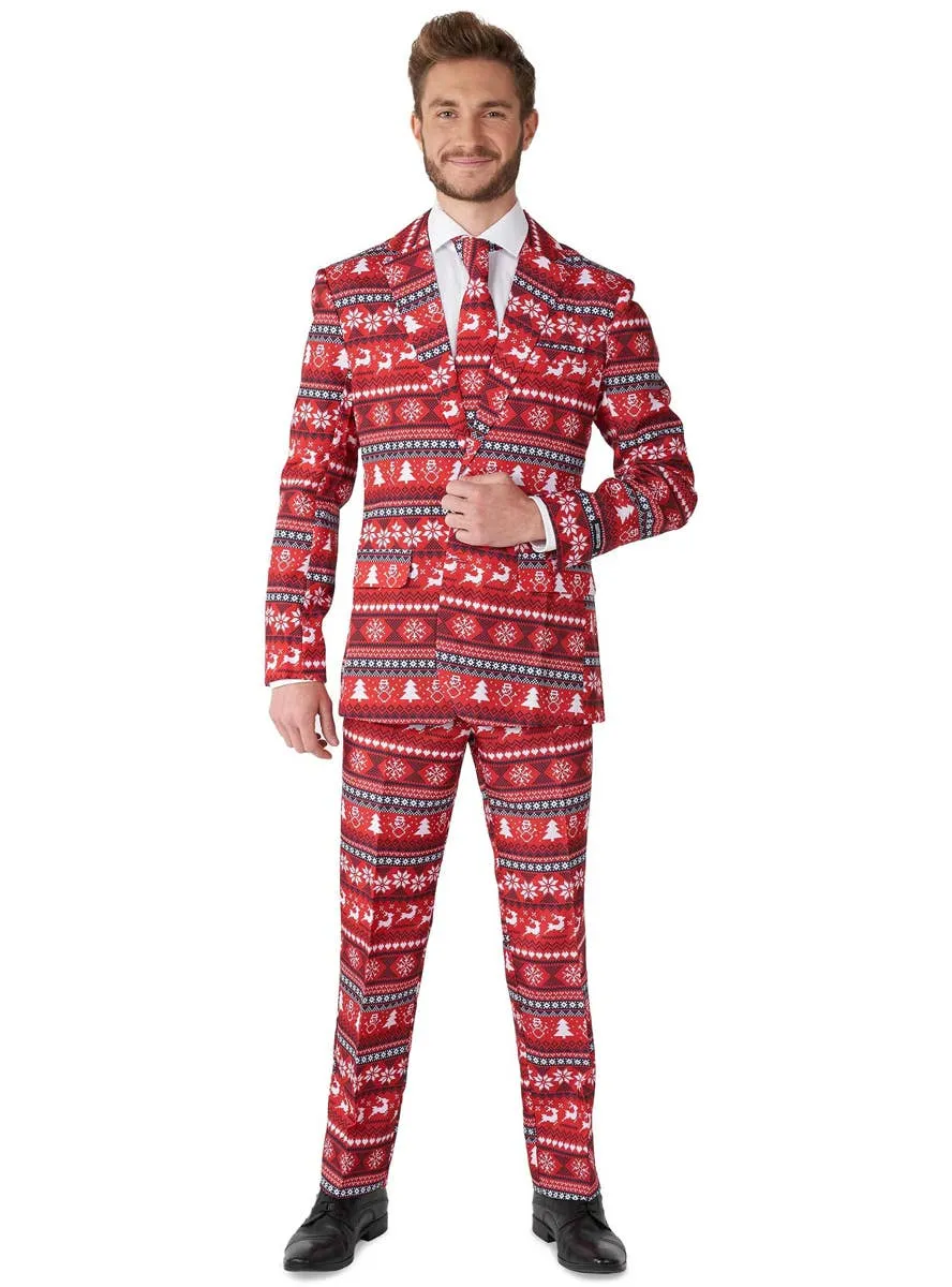 Nordic Red Pixel Christmas Print Mens Suitmeister Suit