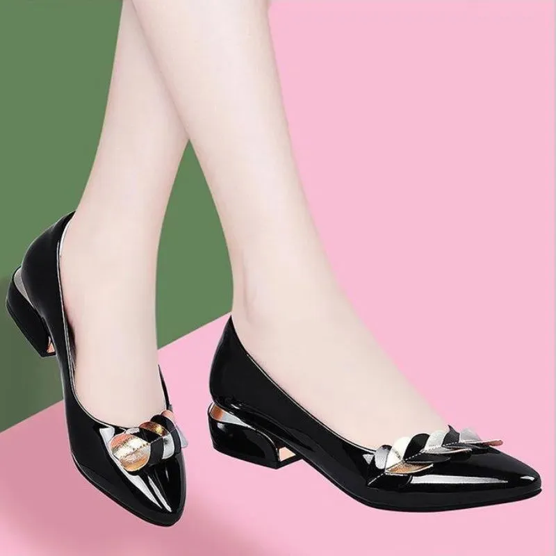 Office Ladies Pointed Toe Chunky Heels Loafers Shoes