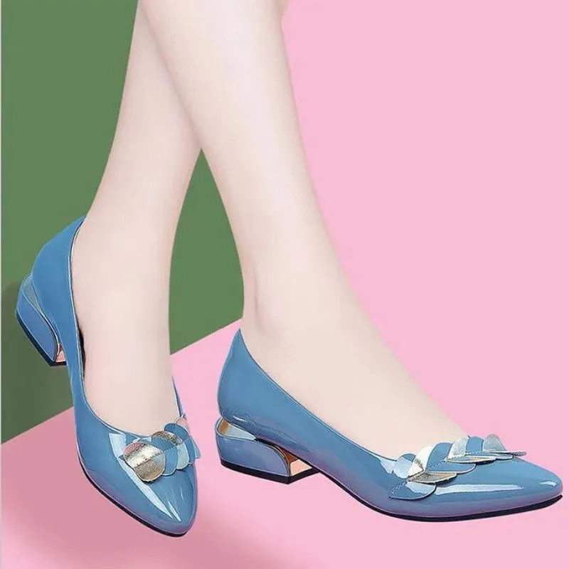 Office Ladies Pointed Toe Chunky Heels Loafers Shoes