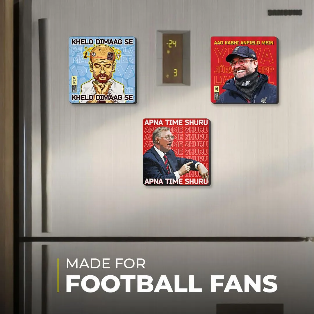 Pep Guardiola, Jurgen Klopp, Sir Alex Ferguson Football Design Fridge Magnets Set, 4mm Thick, Glossy Finish, Set of 3, Gift for Sports Fans