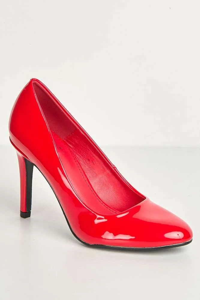 Pippa Round Toe Mid Stiletto Heeled Court Shoes in Red