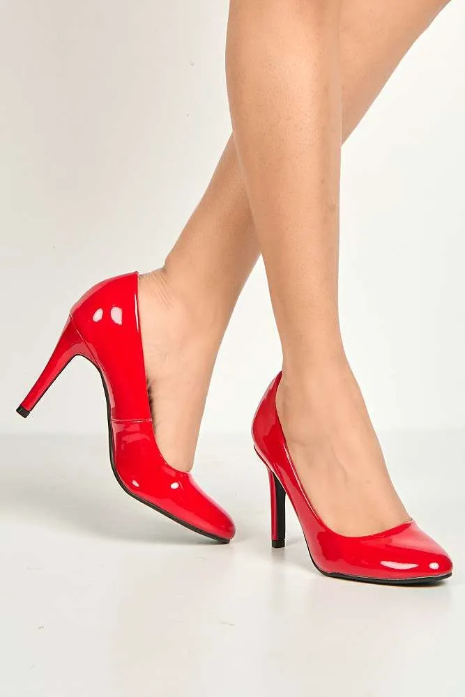 Pippa Round Toe Mid Stiletto Heeled Court Shoes in Red