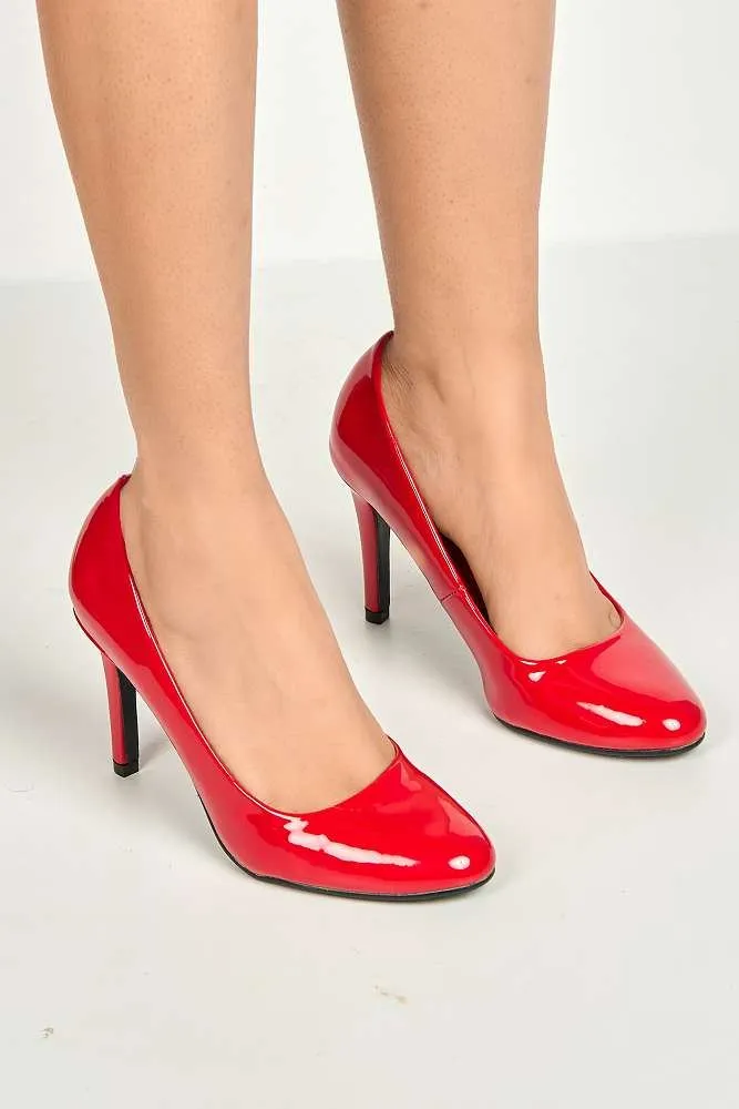 Pippa Round Toe Mid Stiletto Heeled Court Shoes in Red