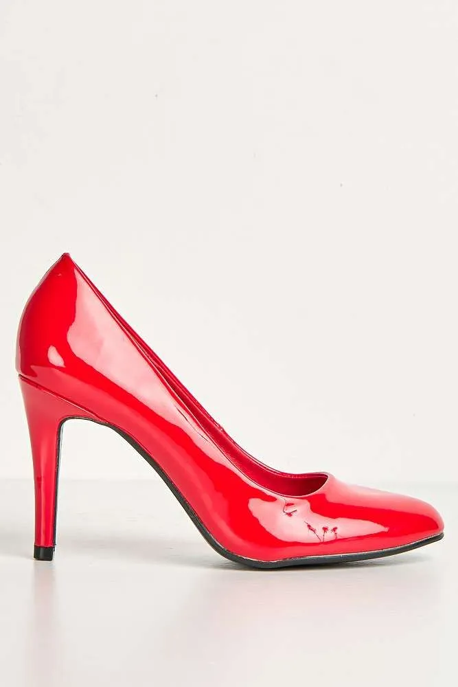 Pippa Round Toe Mid Stiletto Heeled Court Shoes in Red