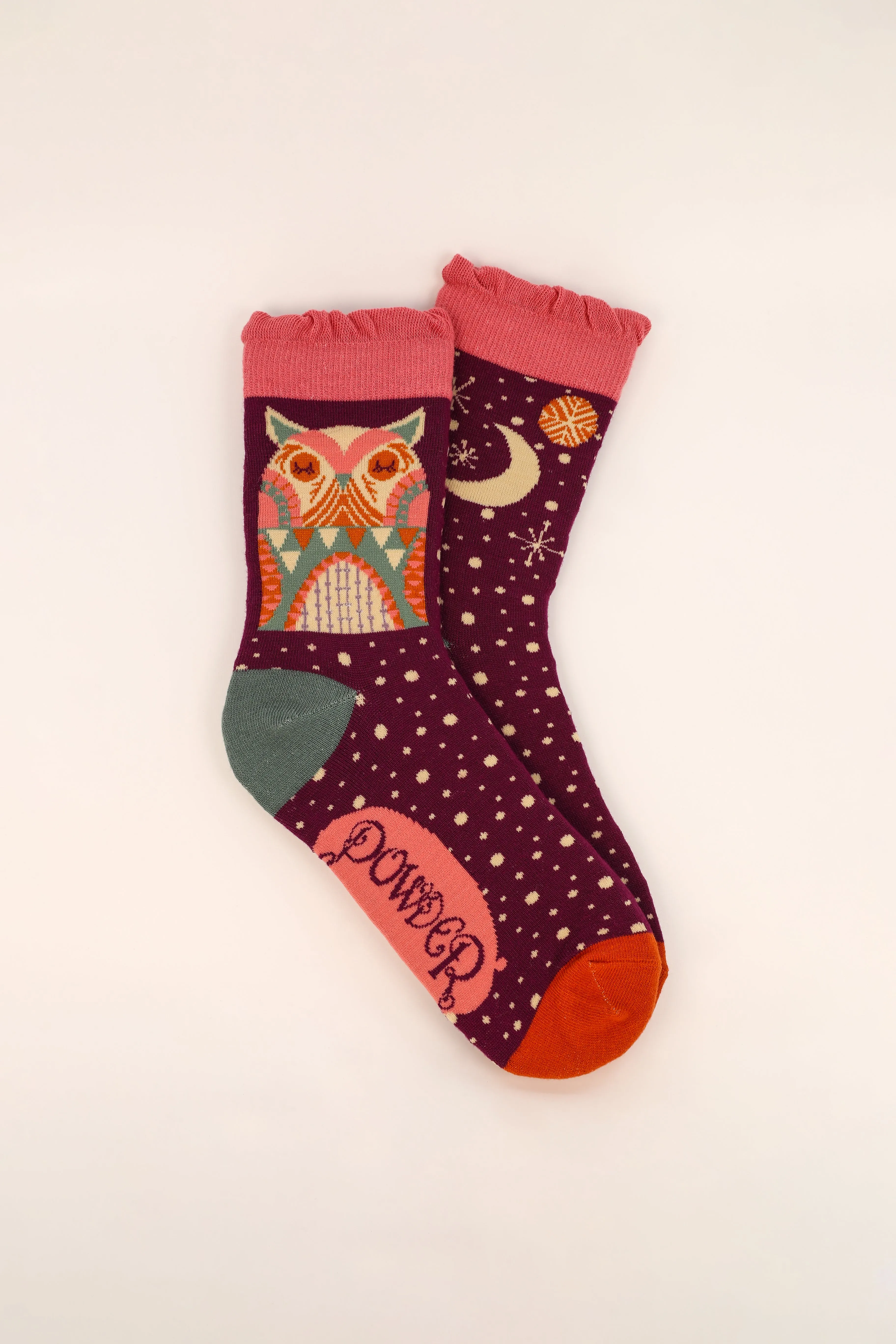 Powder Ladies Bamboo Cotton Knit Socks - Owl by Moonlight - Grape