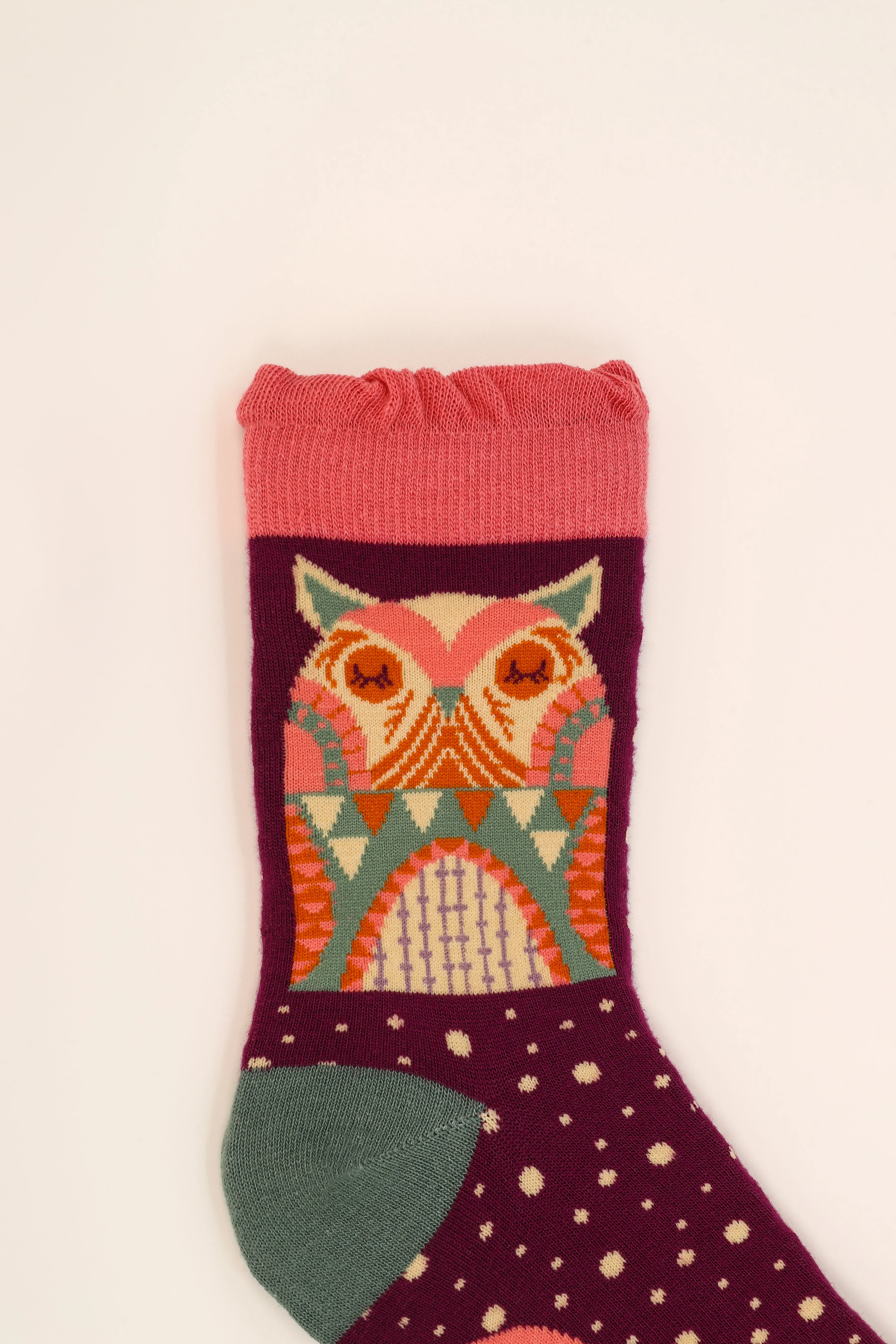 Powder Ladies Bamboo Cotton Knit Socks - Owl by Moonlight - Grape