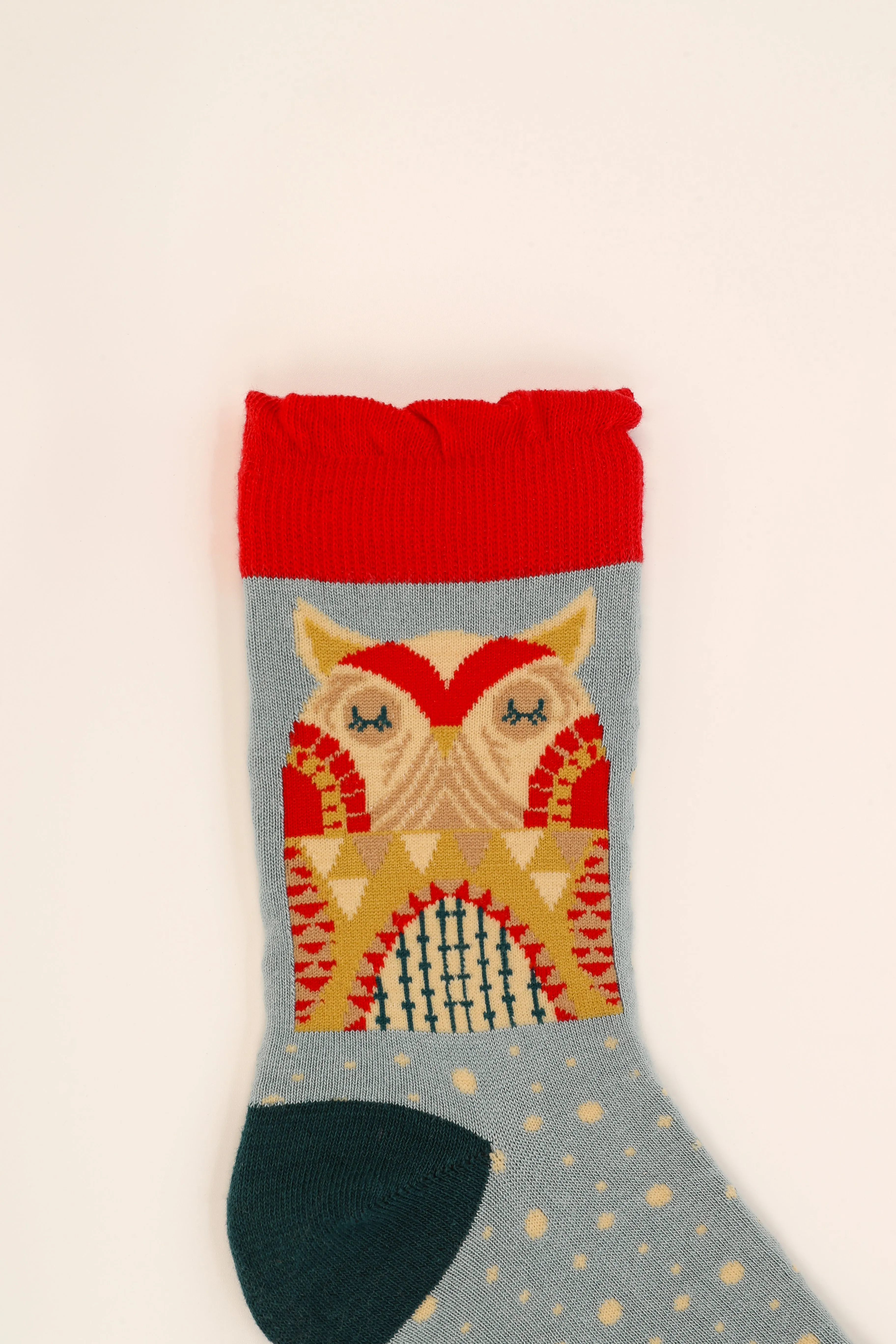 Powder Ladies Bamboo Cotton Knit Socks - Owl by Moonlight - Ice