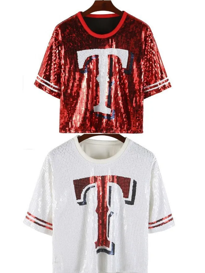 Pre Order:  Baseball Football Sequin Jersey T-Shirt