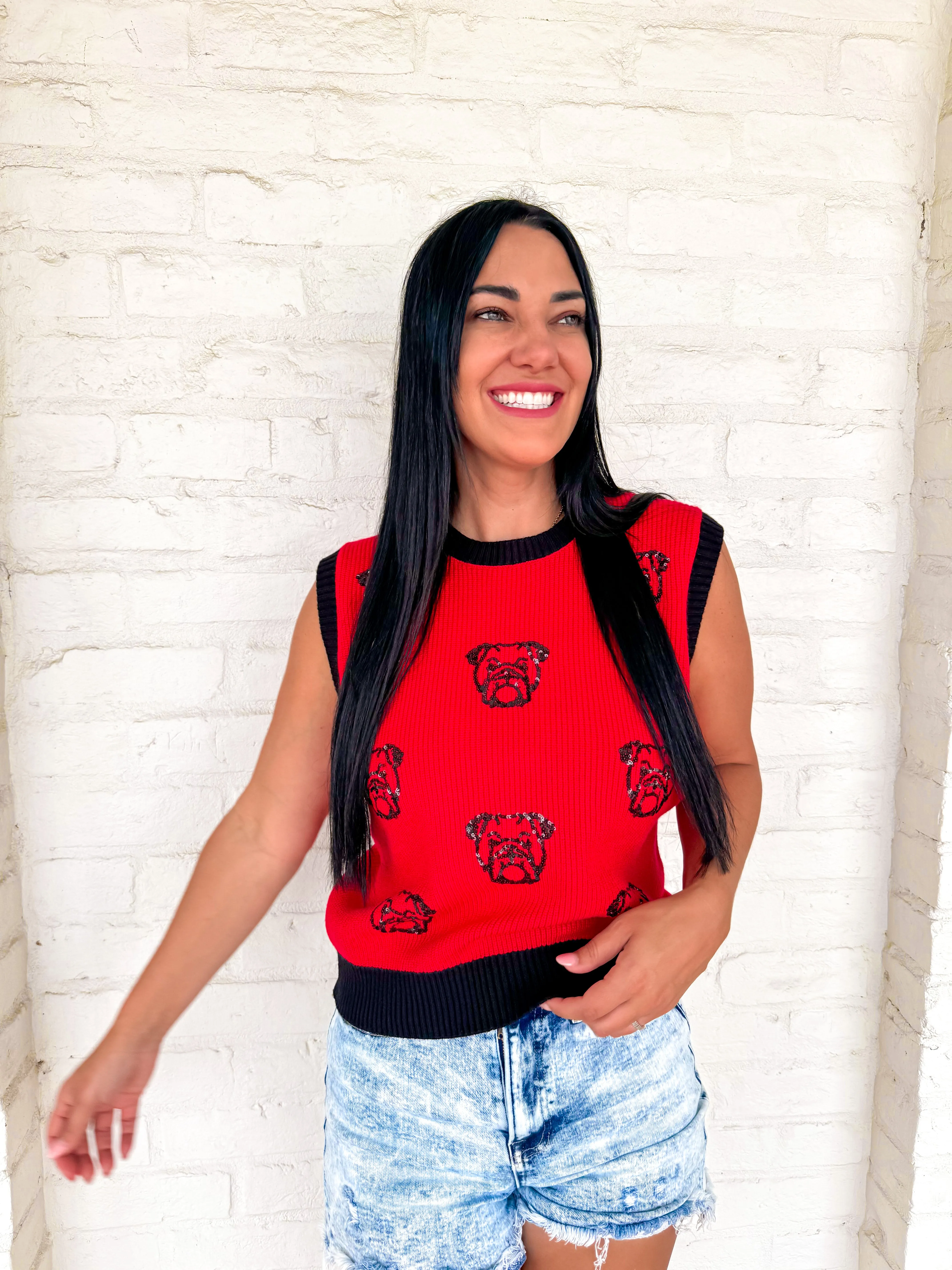 Queen Of Multi Bulldog Top Red