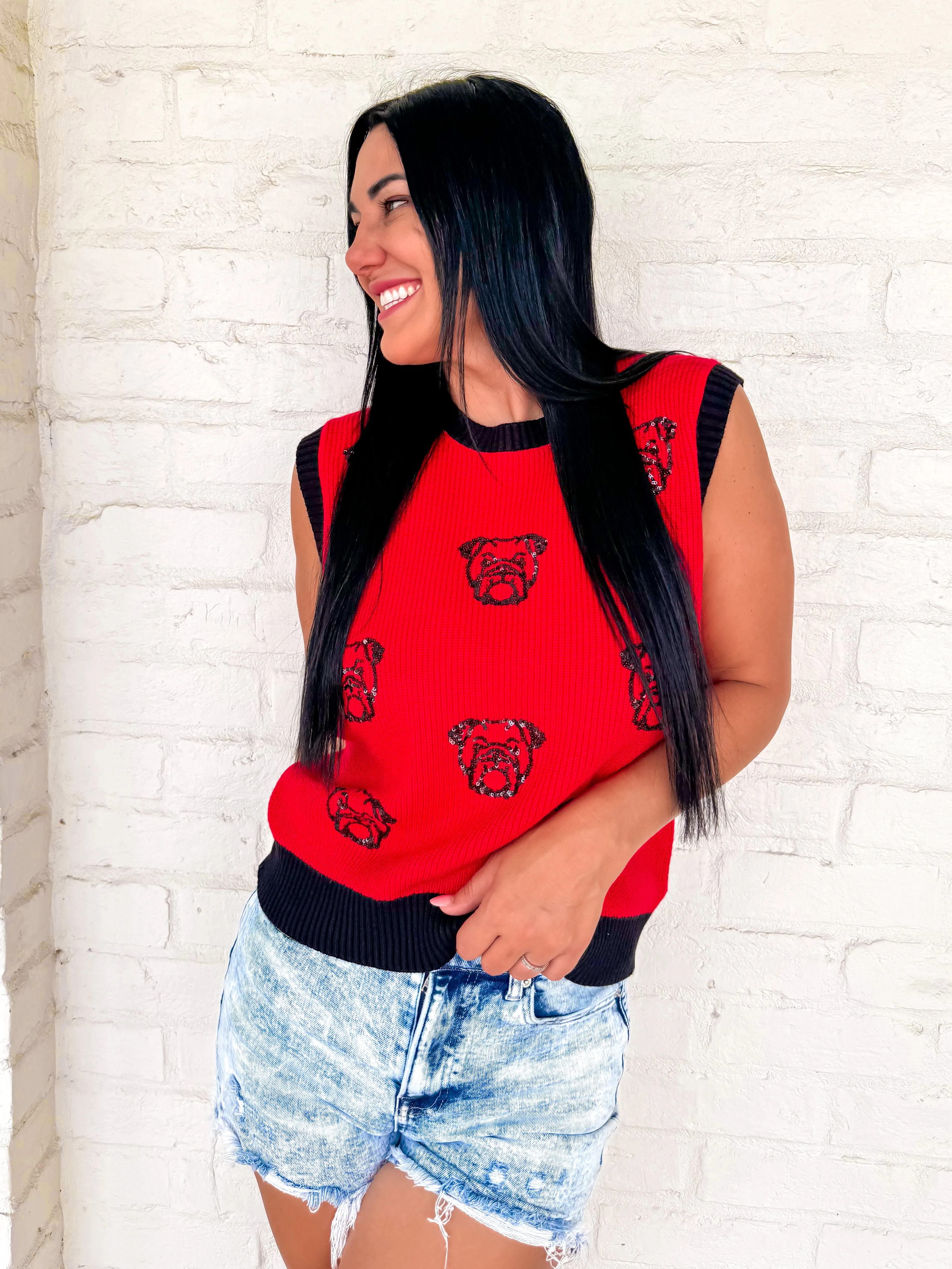 Queen Of Multi Bulldog Top Red