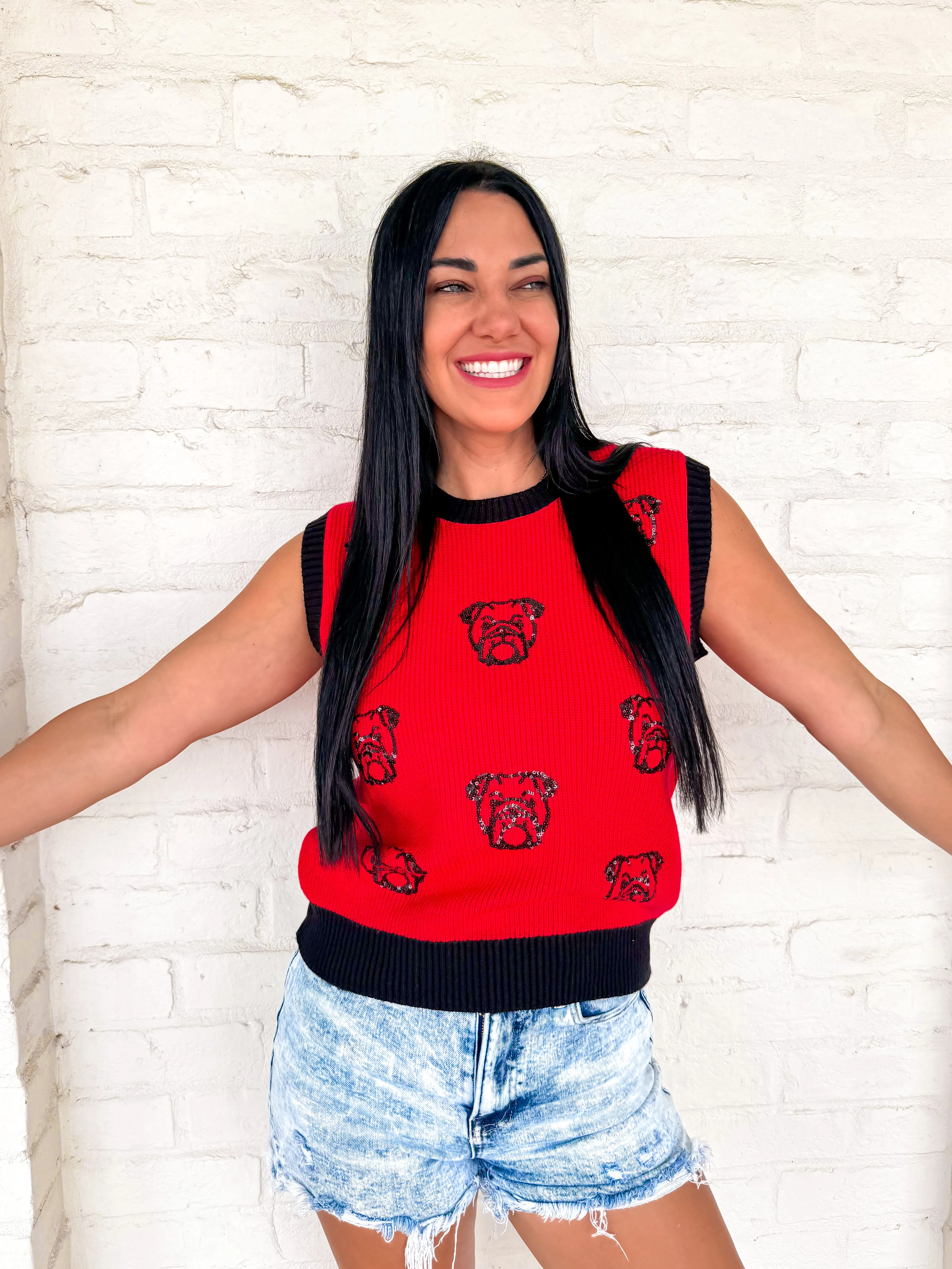 Queen Of Multi Bulldog Top Red