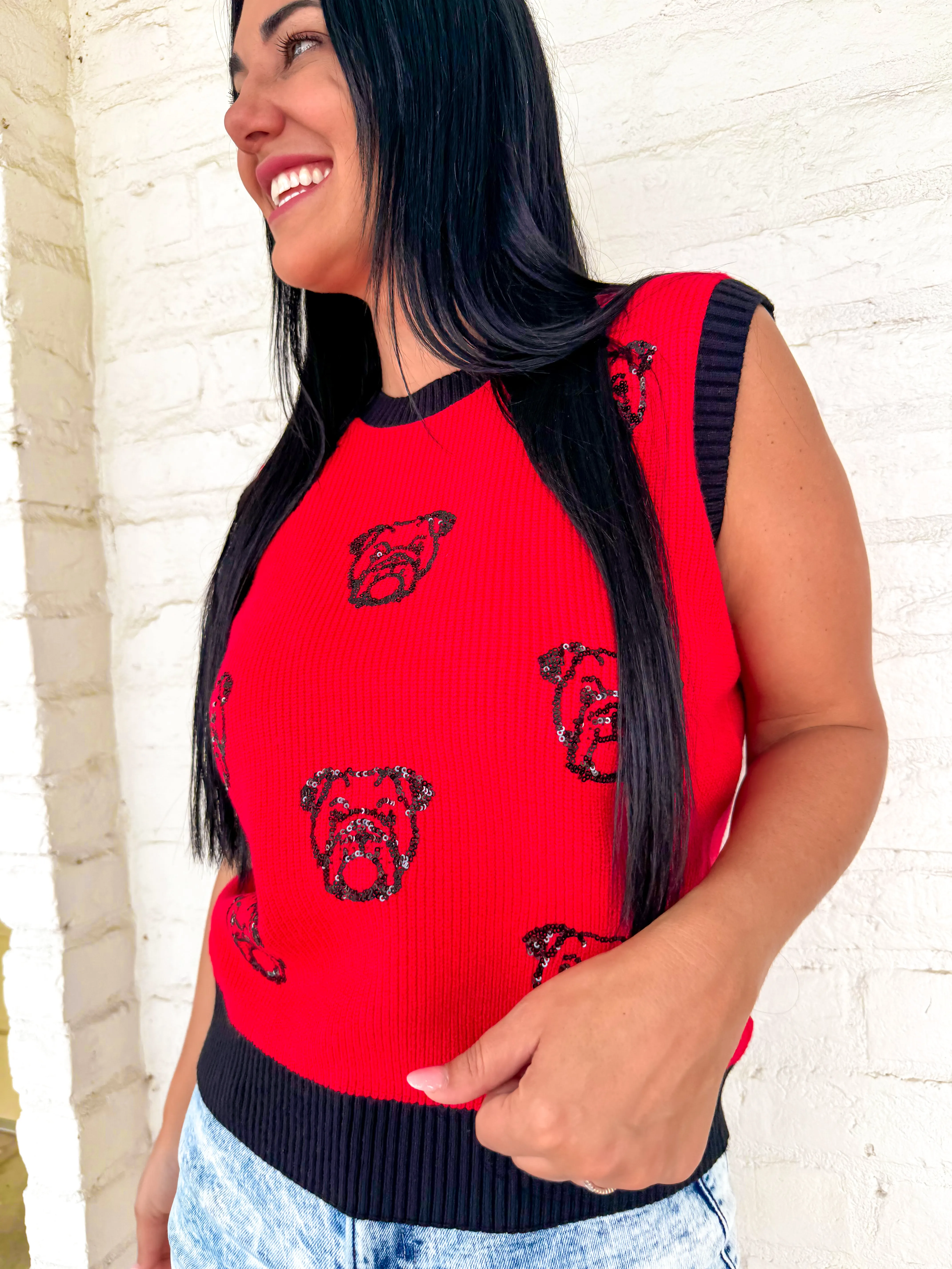 Queen Of Multi Bulldog Top Red