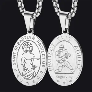 Saint Sebastian Football Necklace Medal in Stainless Steel