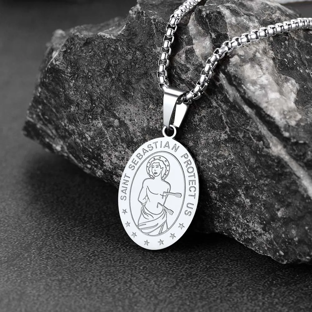 Saint Sebastian Football Necklace Medal in Stainless Steel