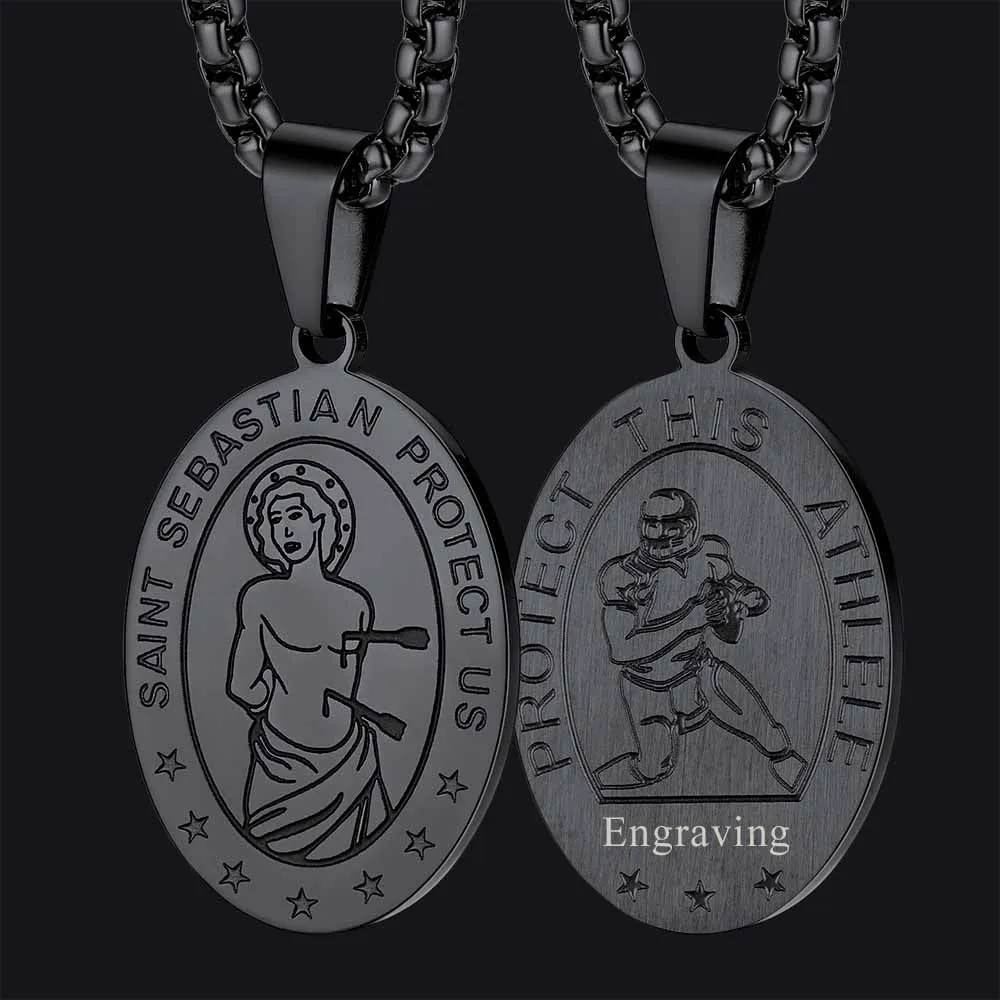 Saint Sebastian Football Necklace Medal in Stainless Steel