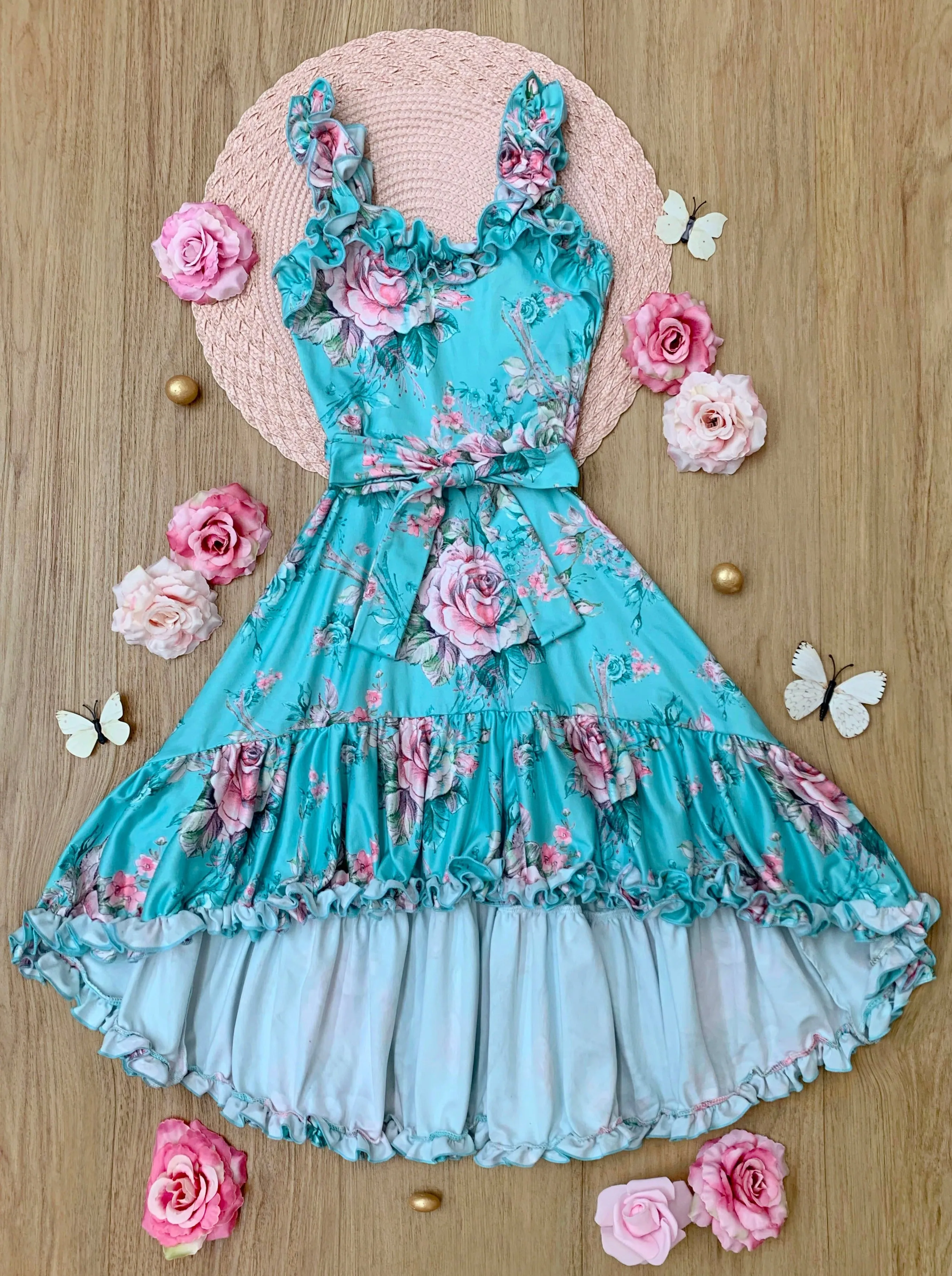 Secret Garden Rose Hi-Lo Ruffle Dress