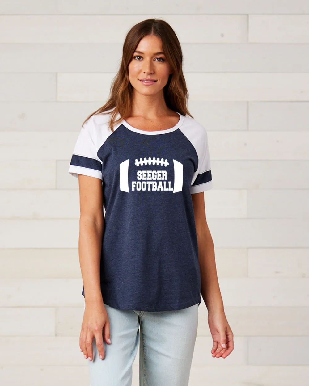 Seeger Patriot Football - Ladies Football Color Block Tee -Seeger Football white EZ146