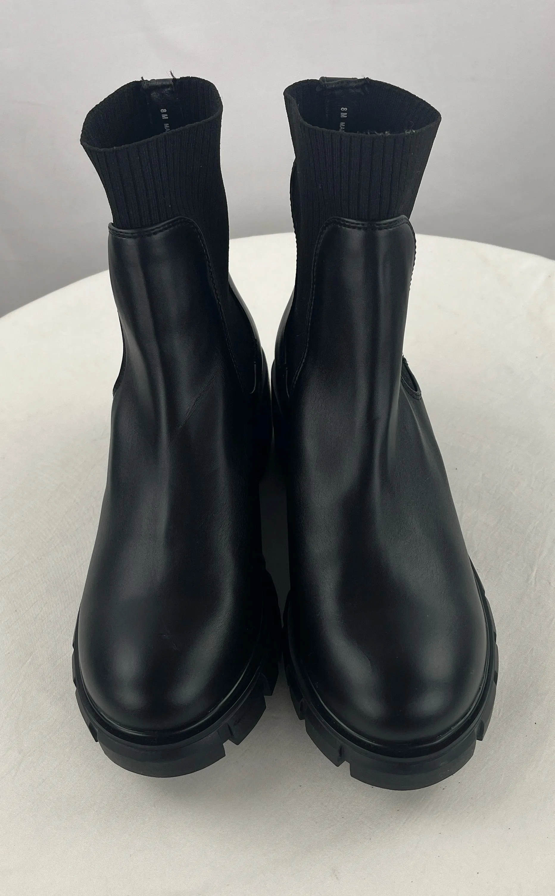 Steve Madden Women's Black Vegan Leather Lug Ankle Boots Size 8