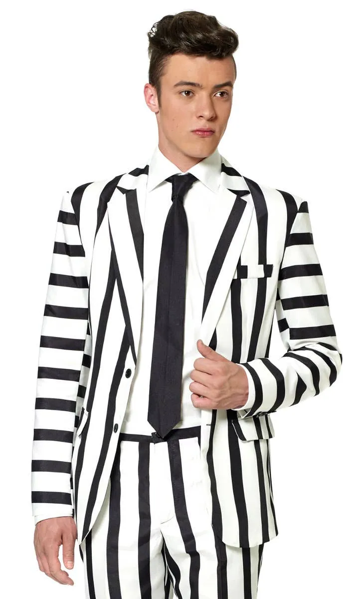 Suitmeister Black and White Striped Mens Novelty Suit