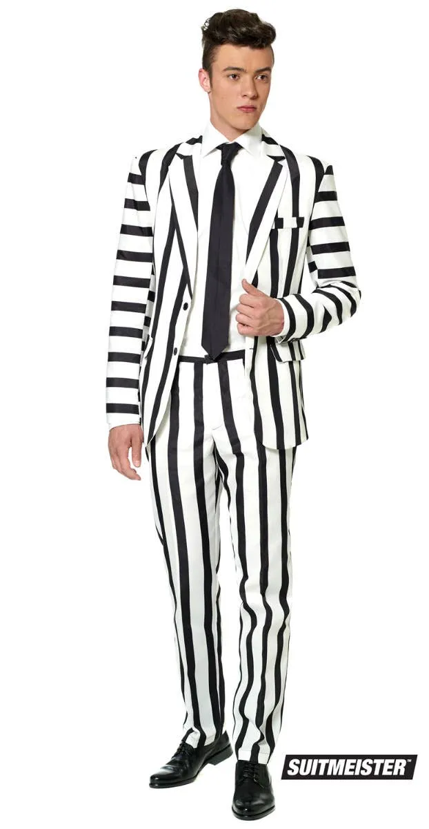 Suitmeister Black and White Striped Mens Novelty Suit