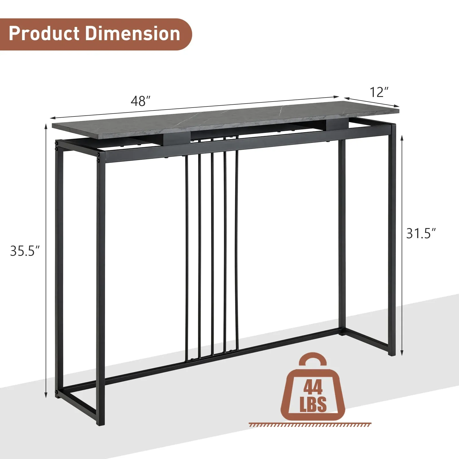 Tangkula 48"Console Table, Slim Sofa Table with Anti-Toppling Kit, Faux Marble Entryway Table