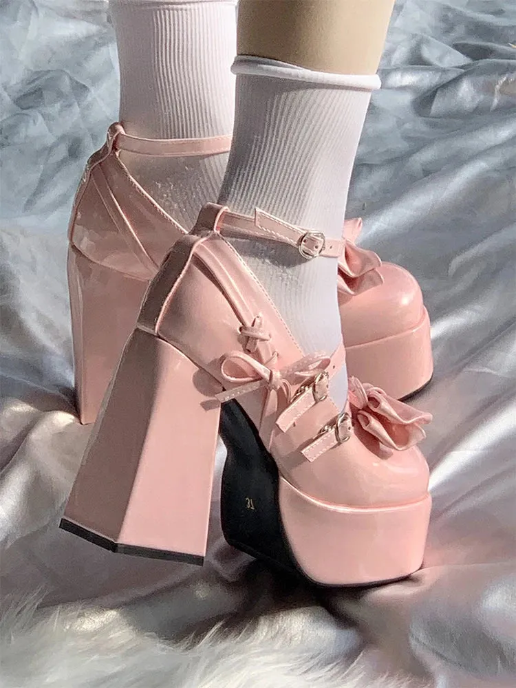 TAVIMART  -   Summer Fashion Tea Party Sweet Lolita Shoes Women's Super High Heels 12cm Platform 4cm Cute Square Toe Mary Jane Shoes