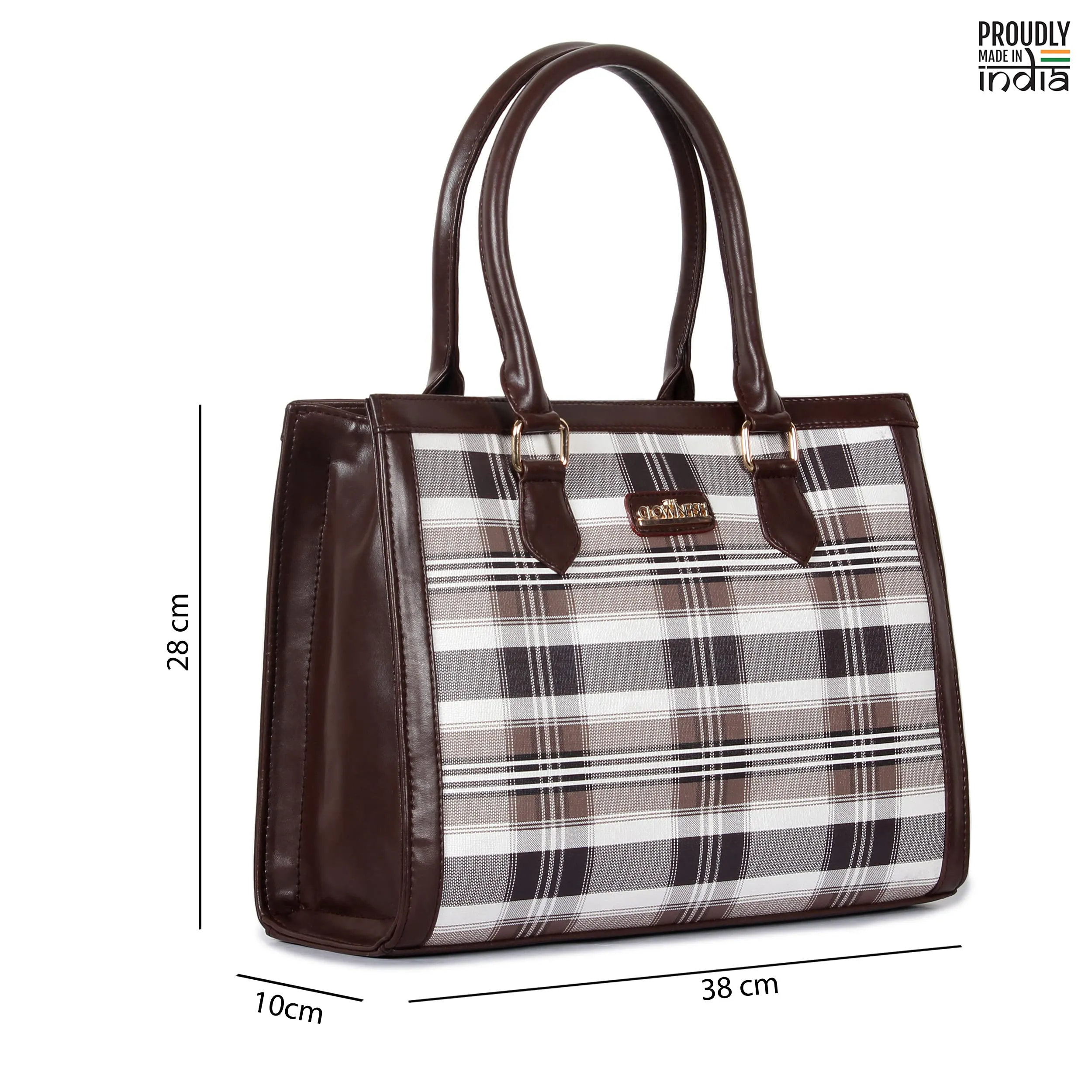 The Clownfish Alvis Handbag for Women Office Bag Ladies Shoulder Bag Tote for Women College Girls-Checks Design (Dark Brown)