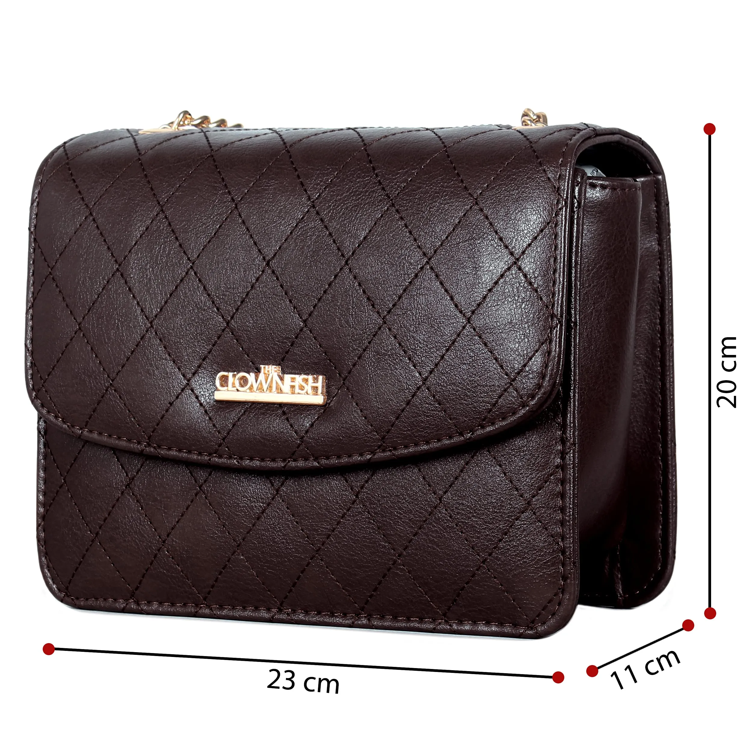 THE CLOWNFISH Elora Crossbody Sling bag for Women Office Bag Purse with Chain Strap for Ladies College Girls (Dark Brown)