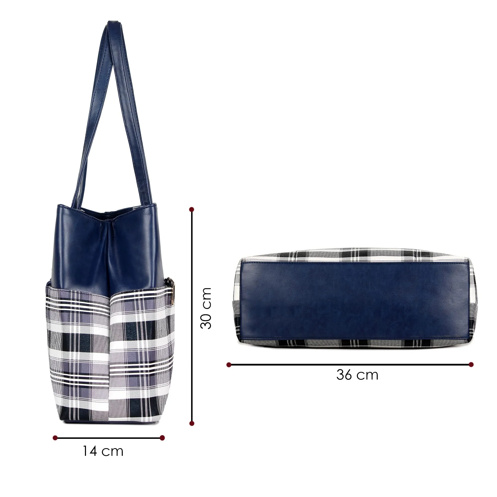 THE CLOWNFISH Gloria Handbag for Women Office Bag Ladies Shoulder Bag Tote For Women College Girls (Checks Design- Navy Blue)