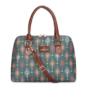 THE CLOWNFISH Montana Series Printed Handicraft Fabric & Faux leather Handbag for Women Office Bag Ladies Purse Shoulder Bag Tote For Women College Girls (Green)