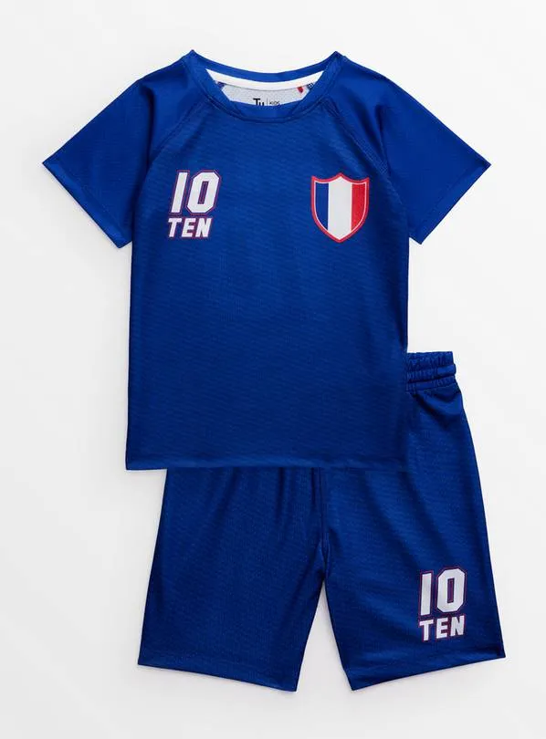 Tu Blue France Football Younger Boys Shirt & Shorts Jersey Set