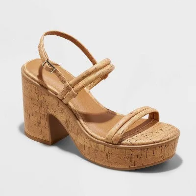 Universal Thread Women's Cork Platform Sandals Mid Chunky Block Heel