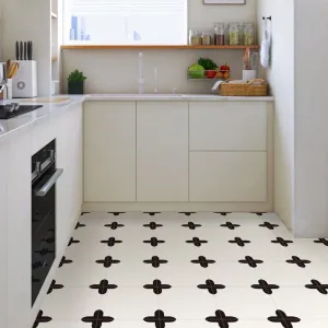 White and Black Square Peel and Stick Vinyl Floor Tile Sticker