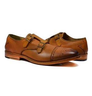 WILLIAMS Classic Brown Monk Strap Full Leather Dress Shoes