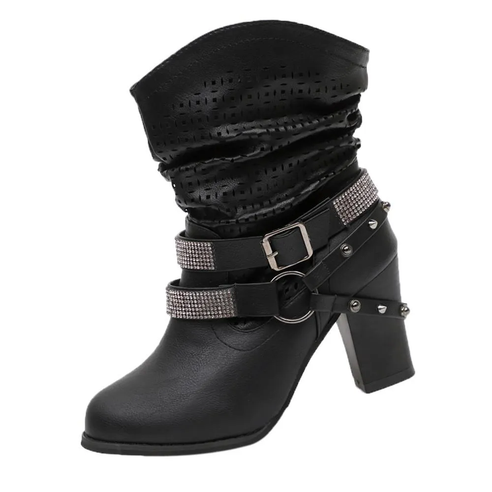 Women Autumn Winter Hollow Out Ankle Boots Ladies Heel Half Martin Boots Shoes