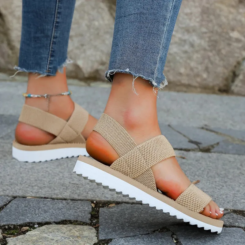 Women's Double Strap Outdoor Elastic Flat Sandals for Summer