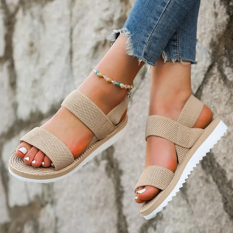 Women's Double Strap Outdoor Elastic Flat Sandals for Summer