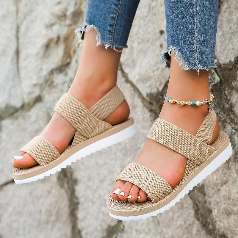 Women's Double Strap Outdoor Elastic Flat Sandals for Summer