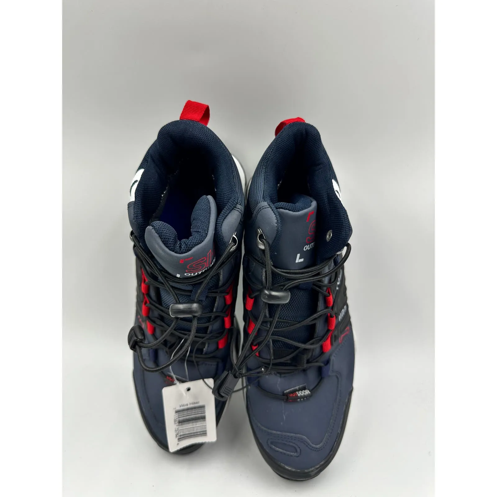 Women's Size 8.5, Water Proof High Top Hiker, Navy Blue w/ Red and White Accents