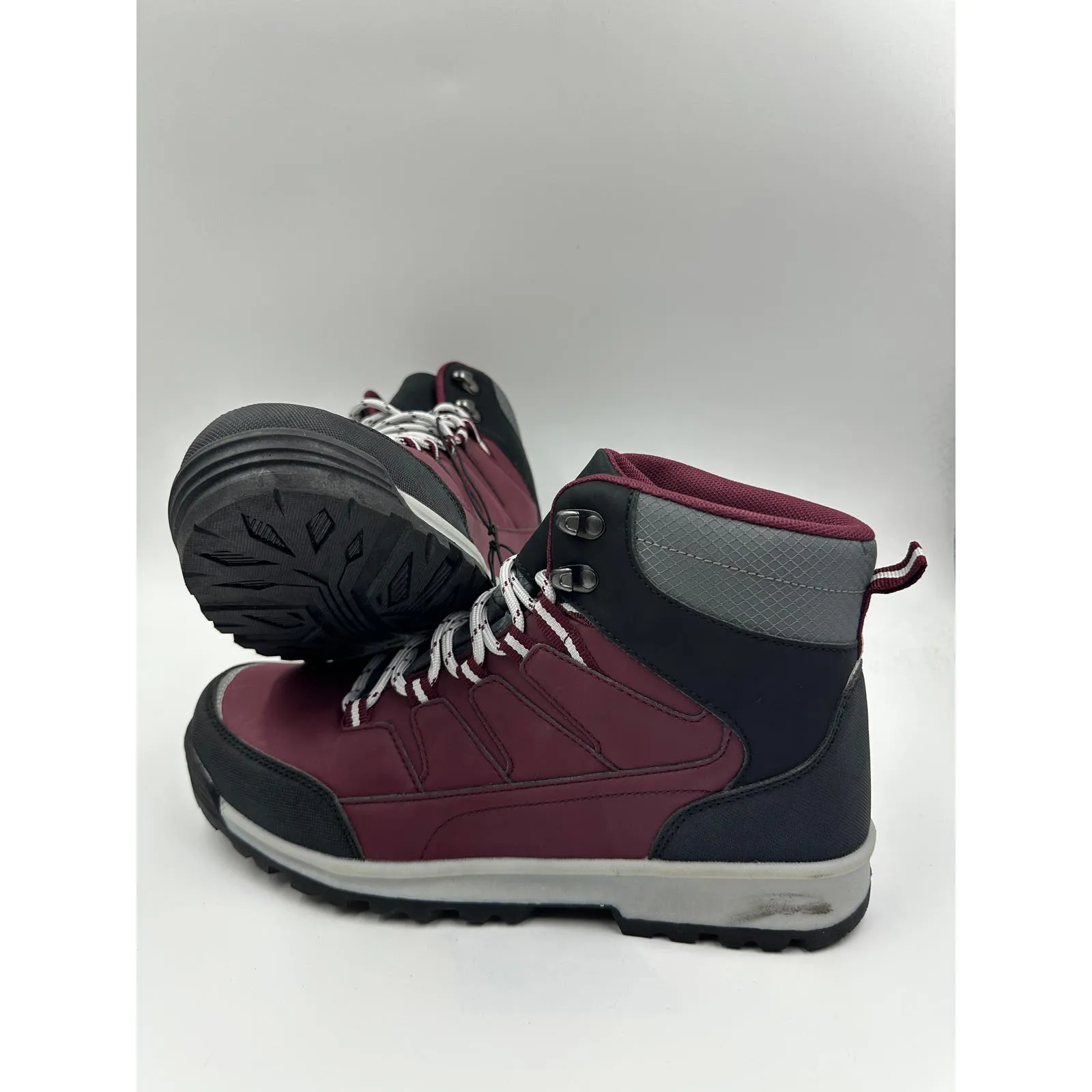 Women's size 9.5, Burgundy High Top Hikers w/ Gray Accents, Rugged Toe Caps