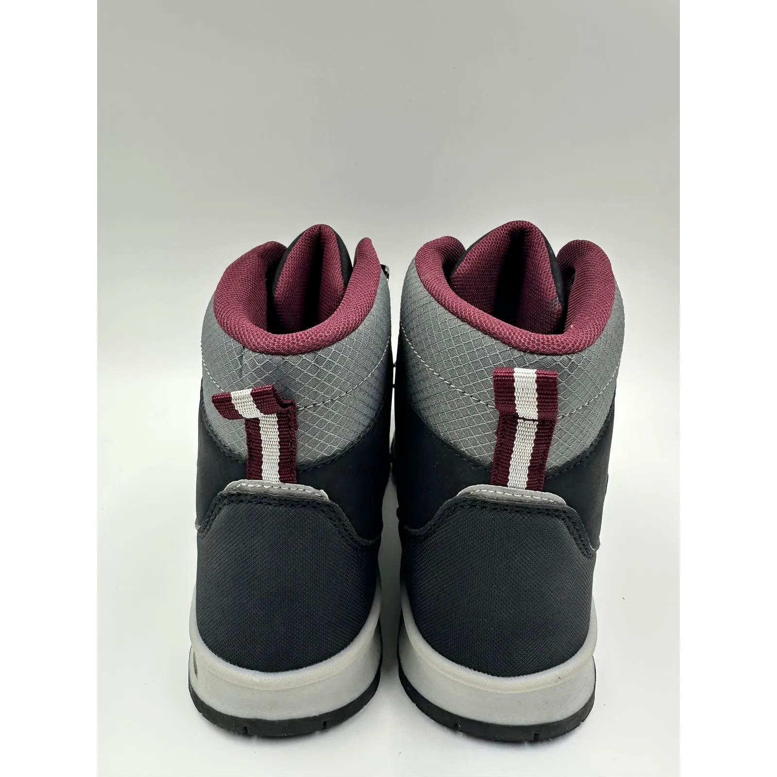 Women's size 9.5, Burgundy High Top Hikers w/ Gray Accents, Rugged Toe Caps