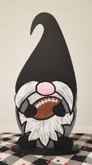 Wooden Football Gnome, Team Gnome, sports gnome, gnome holding a football, American Football