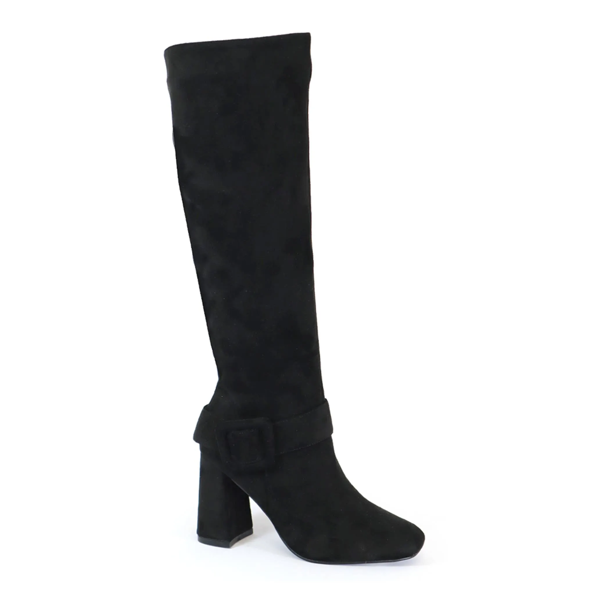 Yoki Womens Knee high tall boots with covered buckle